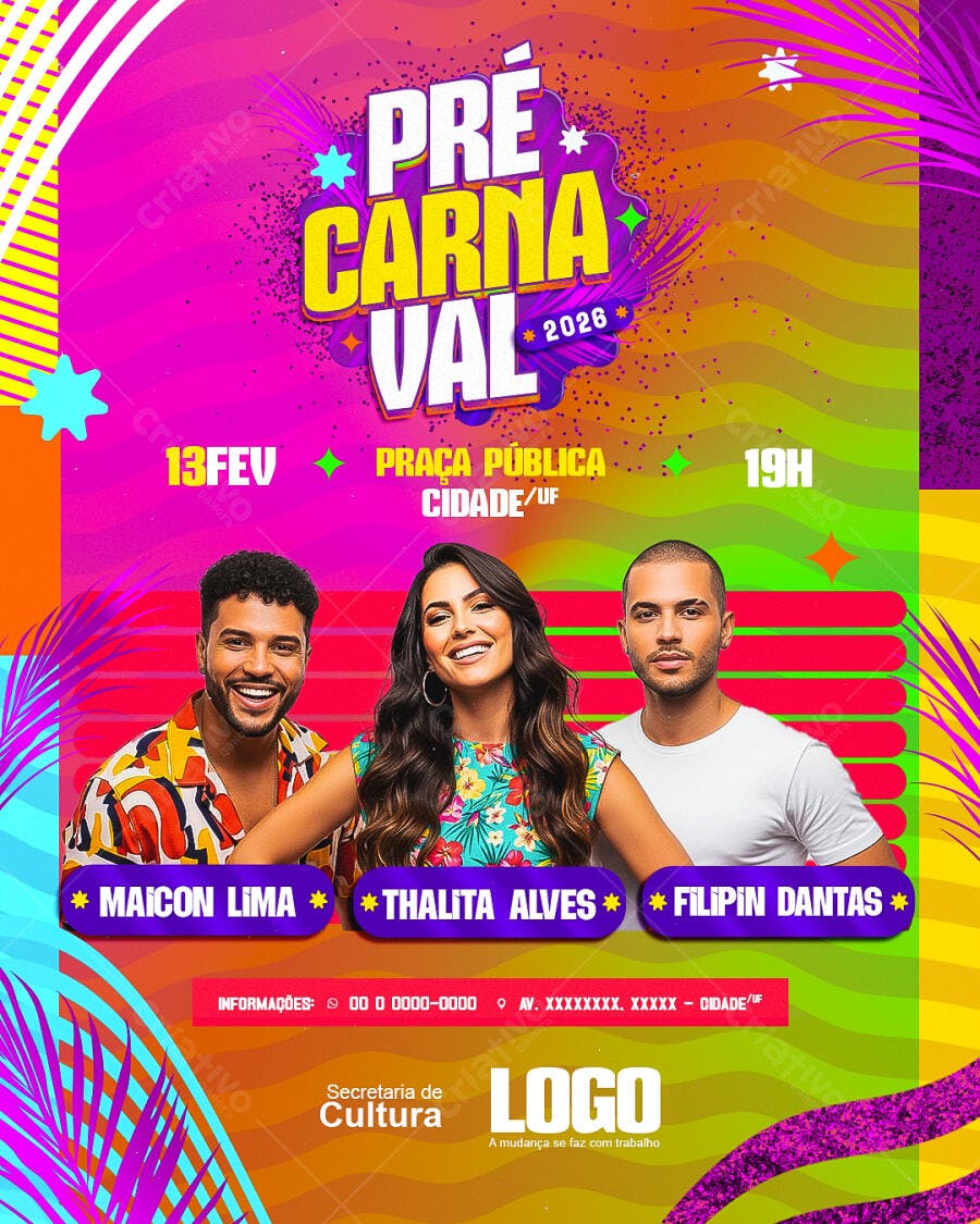 Flyer Pré-Carnaval 2026 Festa Evento PSD Editável