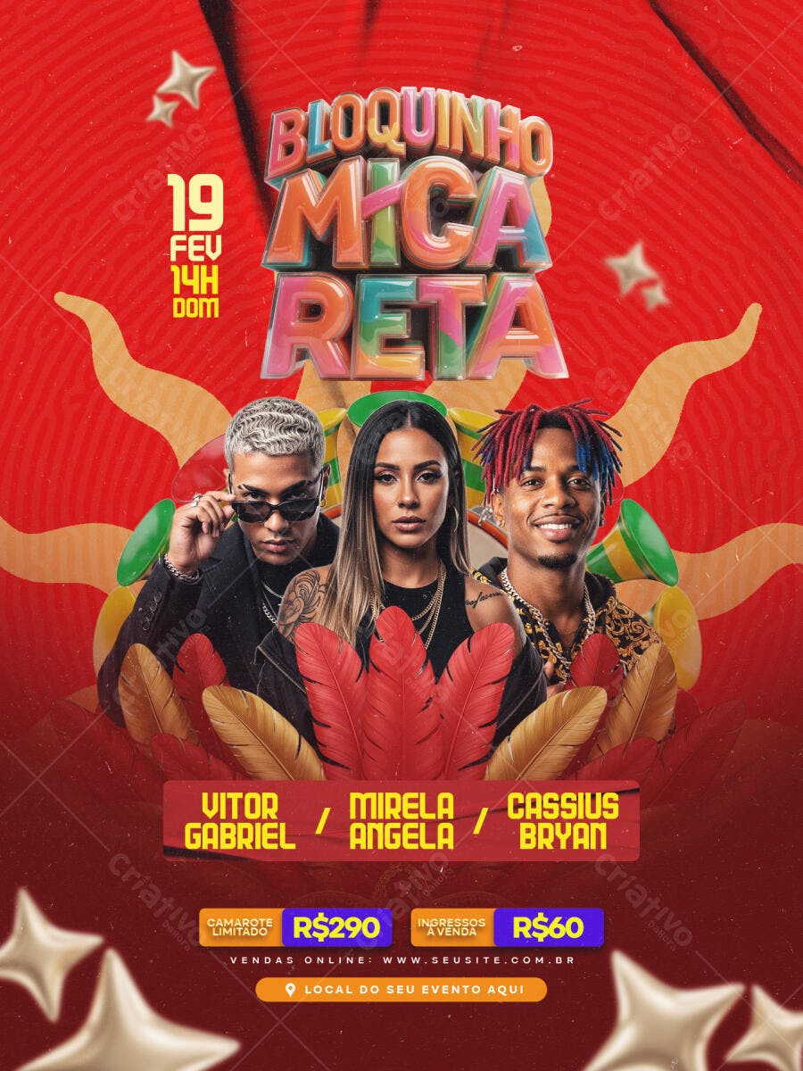 Flyer Carnaval Bloco Micareta Festa Fevereiro PSD Editável