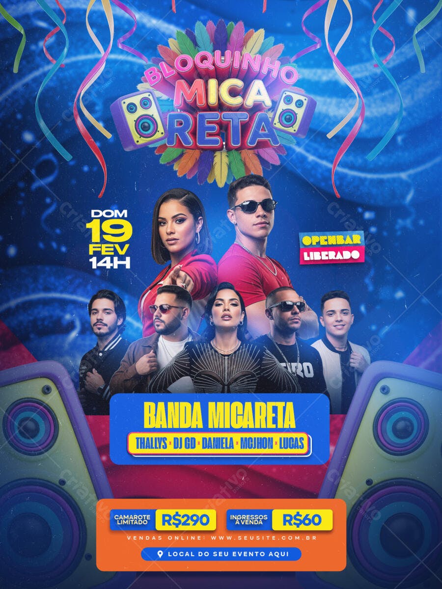 Flyer Bloquinho Micareta Carnaval Fevereiro PSD Editável