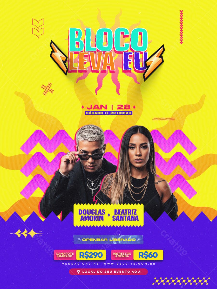 Flyer Bloco de Carnaval Leva Eu PSD Editável