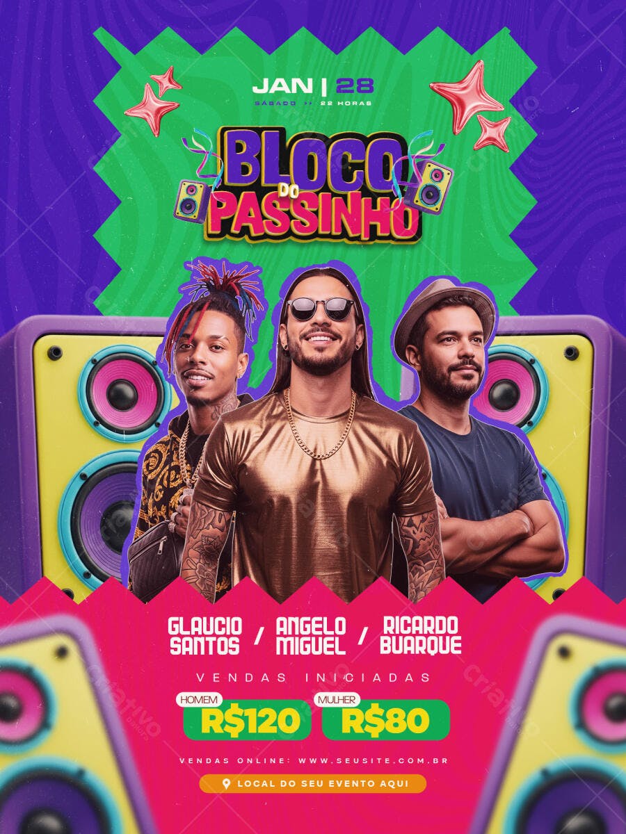 Flyer Bloco do Passinho Pré-Carnaval Janeiro PSD Editável