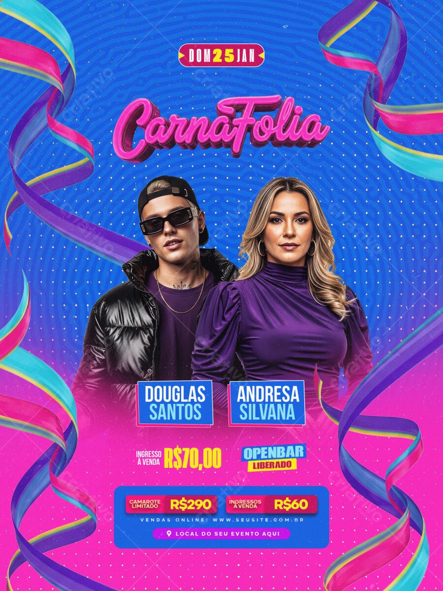 Flyer Carnafolia Pré-Carnaval Evento Janeiro PSD Editável