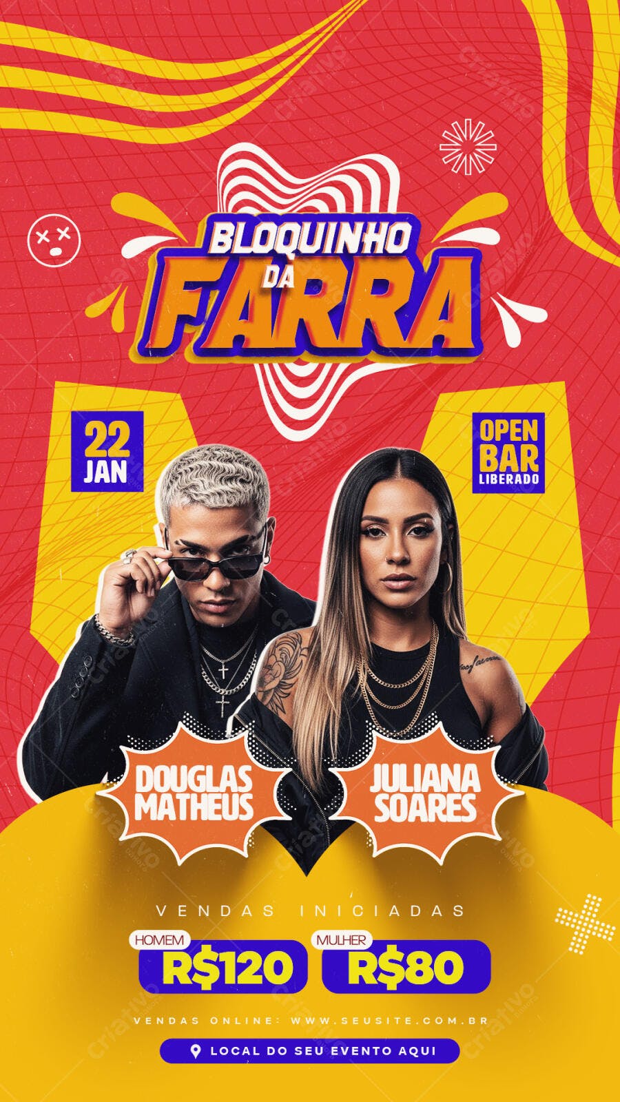Flyer Bloquinho da Farra Carnaval Janeiro PSD Editável