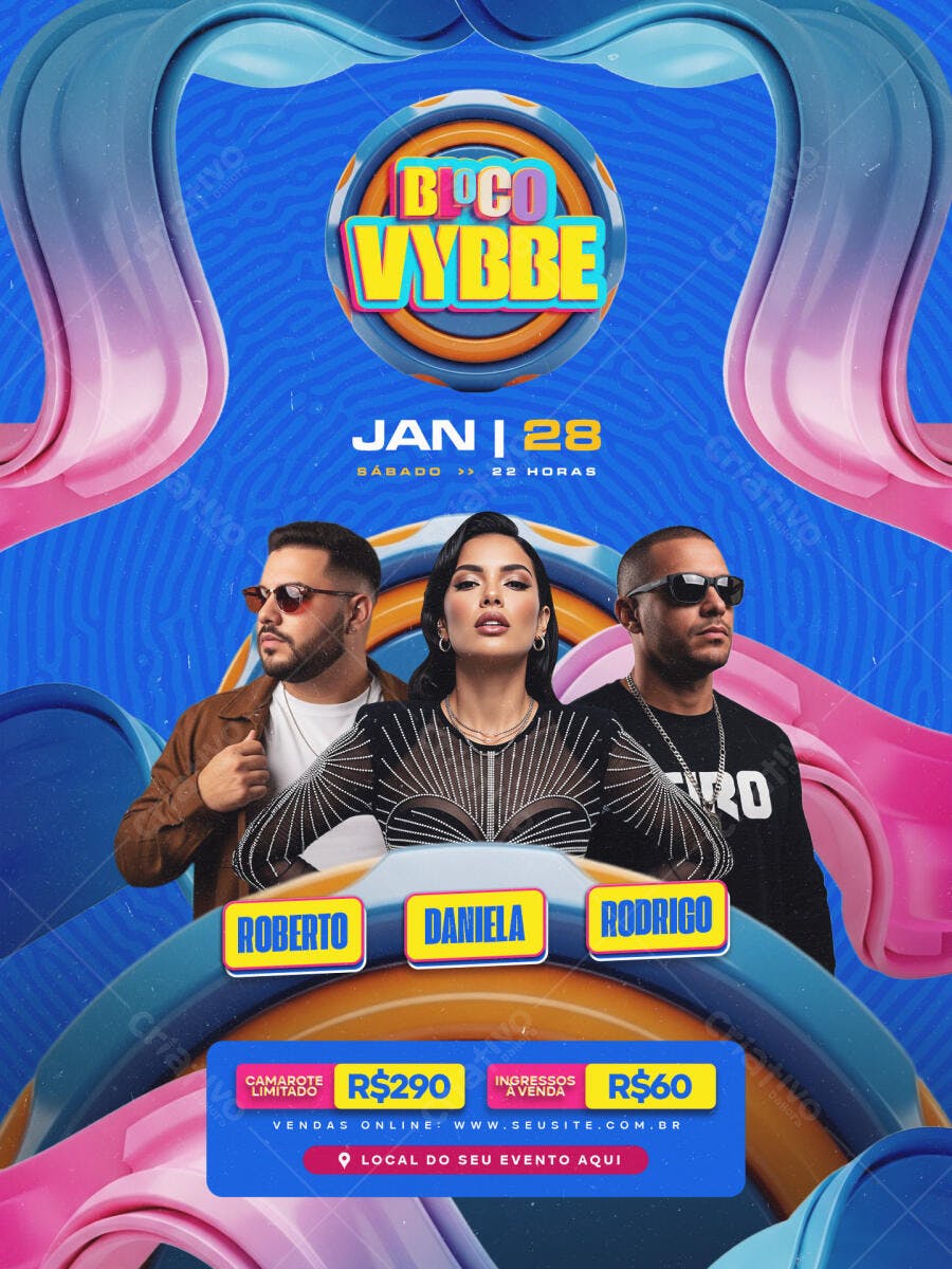 Flyer Bloco Vybbe Janeiro Evento Festa PSD Editável