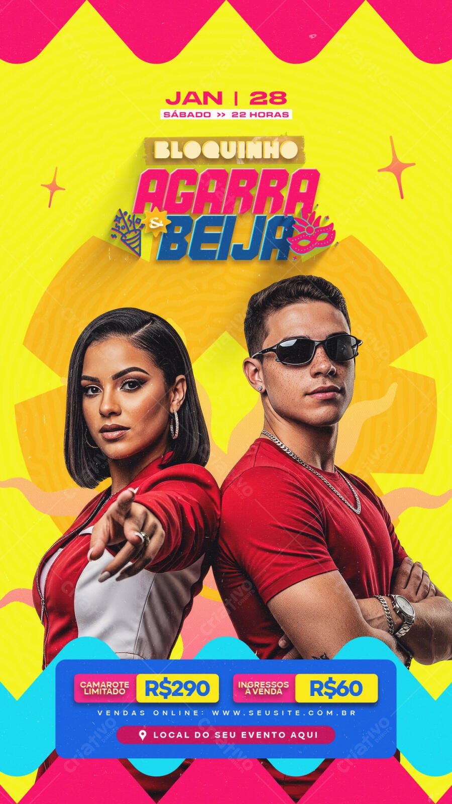 Story Instagram Bloquinho Pré-Carnaval Agarra Beija PSD Editável