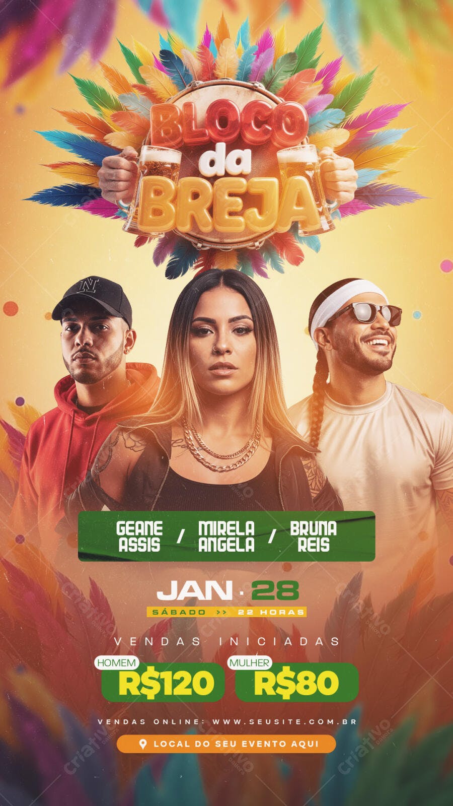 Flyer Bloco da Breja Pré-Carnaval Janeiro PSD Editável