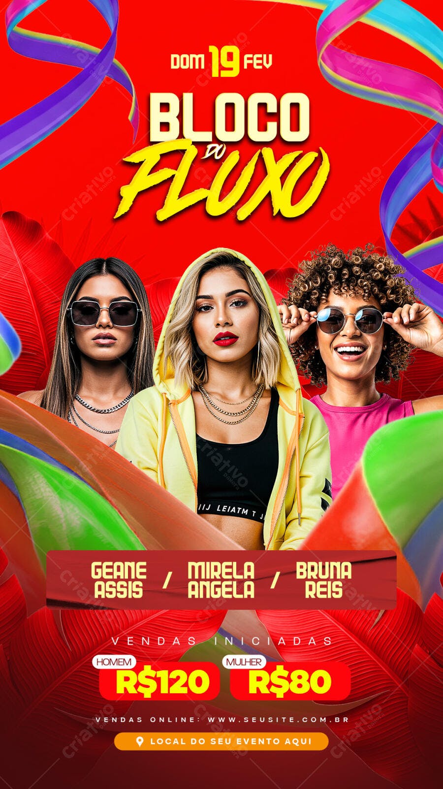 Flyer Carnaval Bloco do Fluxo Fevereiro PSD Editável