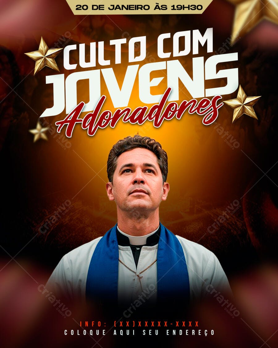 Flyer Culto Jovens Adoradores Igreja PSD Editável