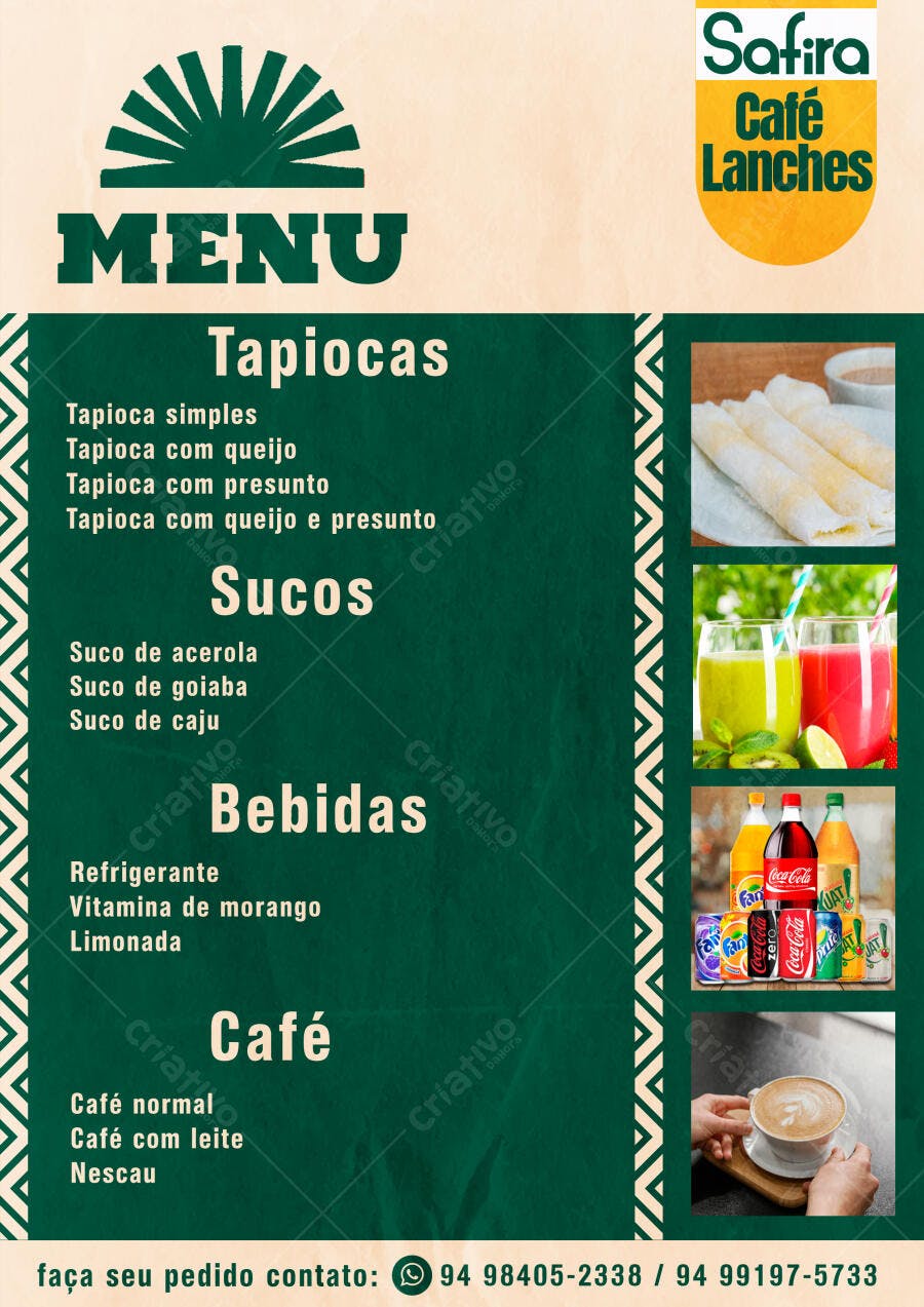 Cardápio Café Lanchonete Tapiocaria PSD Editável