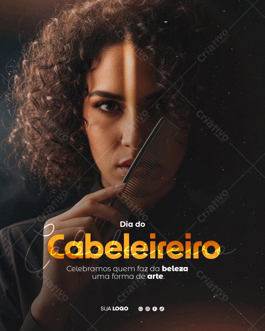 Post Dia do Cabeleireiro Salão de Beleza PSD Editável