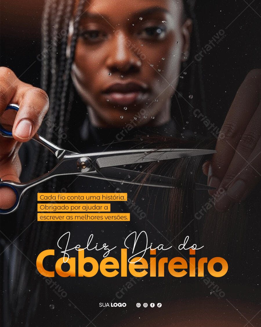 Post Instagram Dia do Cabeleireiro Salão de Beleza PSD Editável