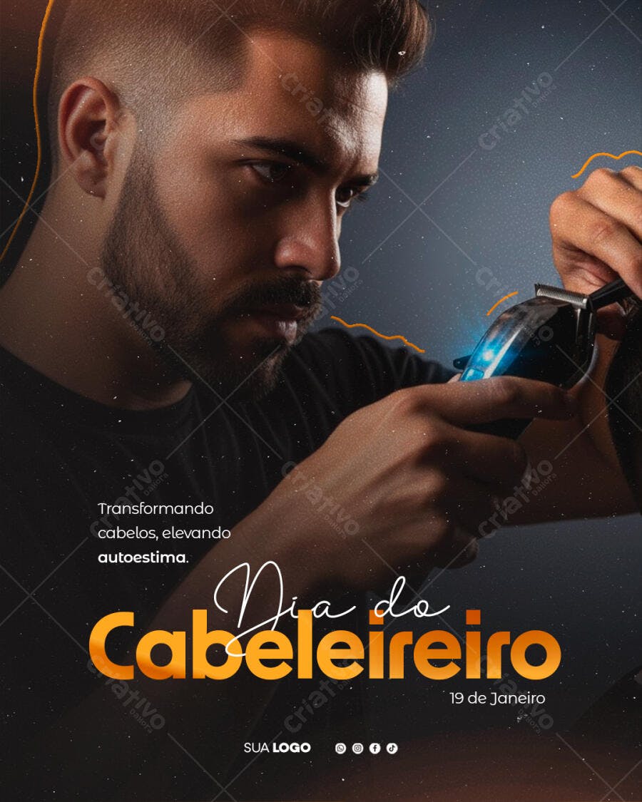 Post Instagram Dia do Cabeleireiro Barbearia PSD Editável