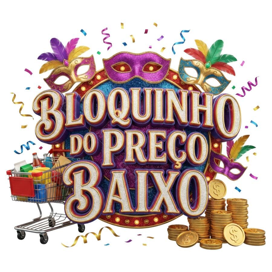 Selo 3D Bloquinho do Preço Baixo Carnaval PNG Transparente