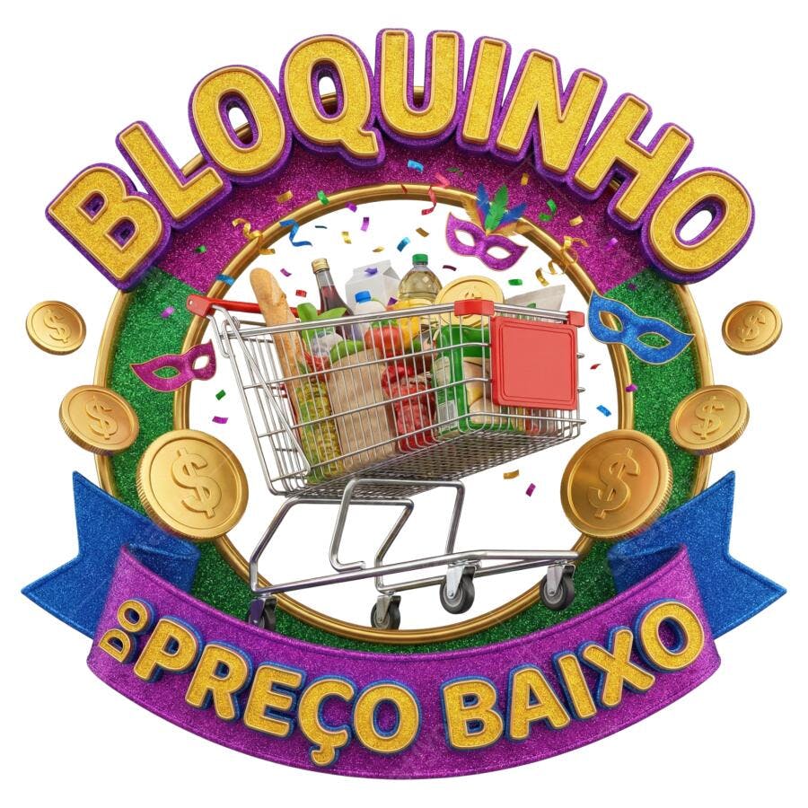Selo 3D Bloquinho Preço Baixo Carnaval Dourado PNG Transparente