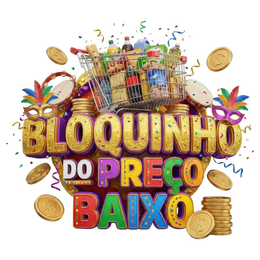 Selo 3D Bloco de Preço Baixo Carnaval Dourado PNG Transparente