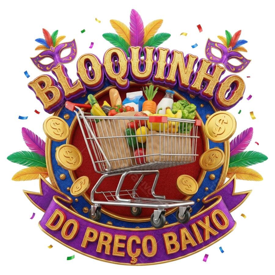 Selo 3D Bloquinho do Preço Baixo Carnaval Oferta PNG