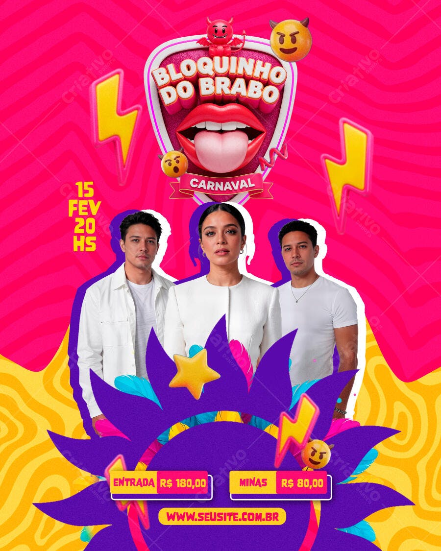 Flyer Carnaval Bloquinho do Brabo Fevereiro PSD Editável