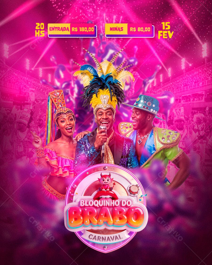 Flyer Carnaval Bloco de Rua Fevereiro PSD Editável