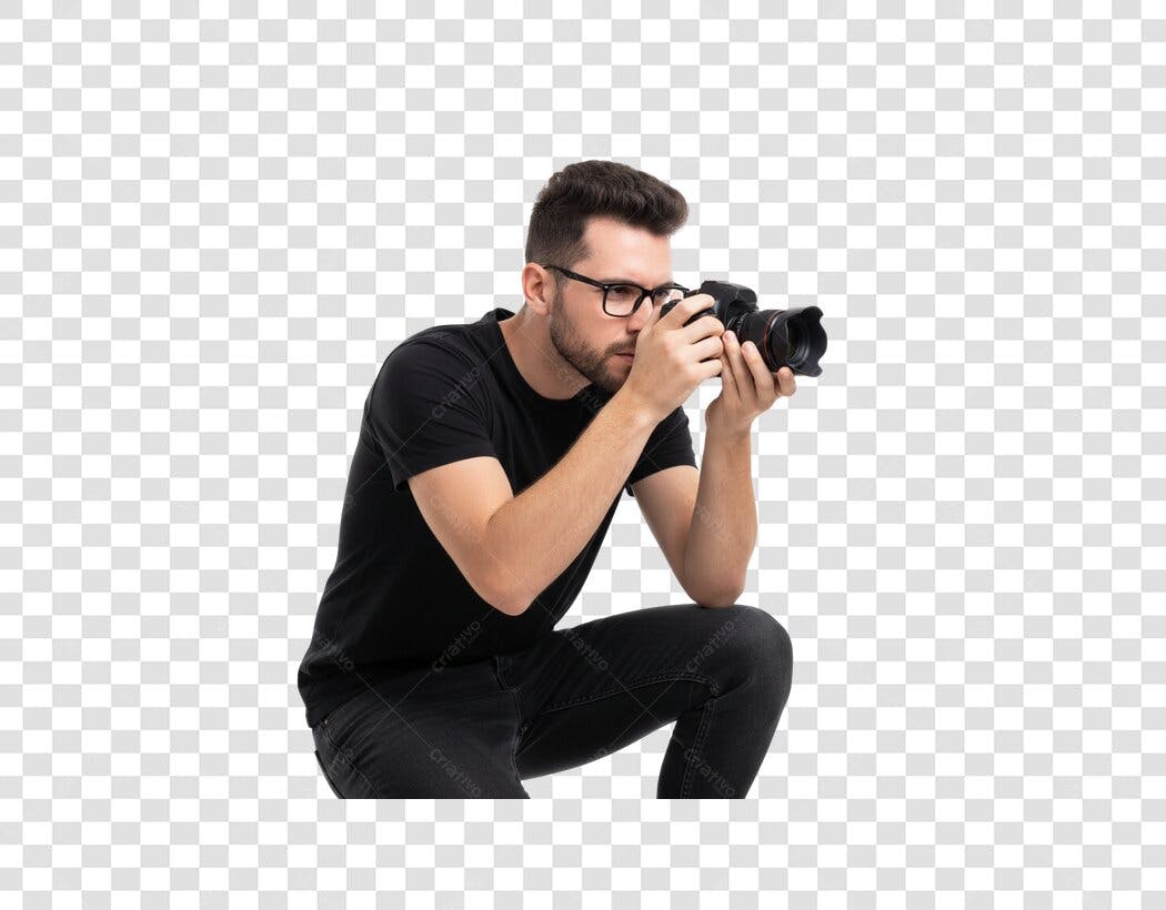 Foto Recortada Homem Fotógrafo Câmera Profissional PNG Fundo Transparente