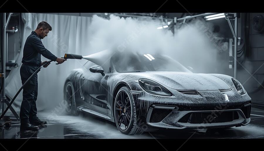 Foto Homem Lavando Carro Esportivo Detalhamento Automotivo