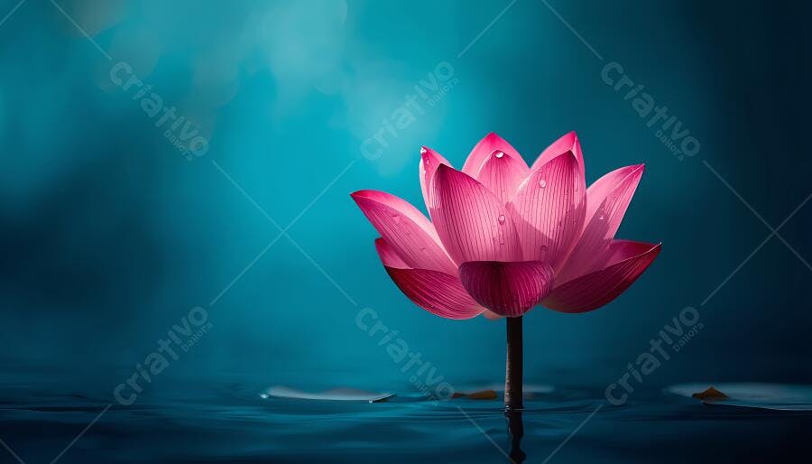 Foto Flor de Lótus Rosa na Água Azul Escura Estúdio