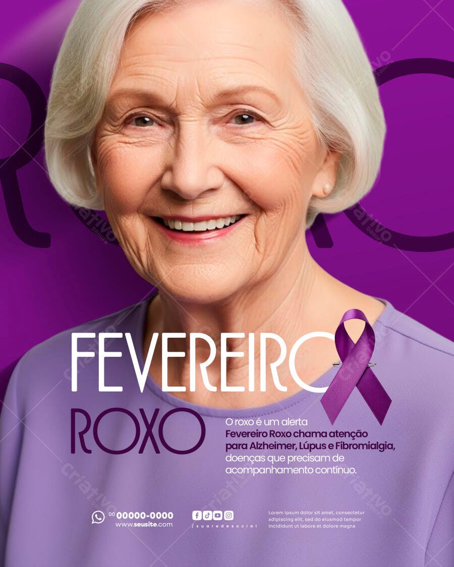 Post Fevereiro Roxo Conscientização Saúde PSD Editável