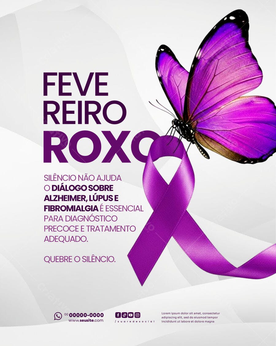 Post Fevereiro Roxo Conscientização Saúde PSD Editável