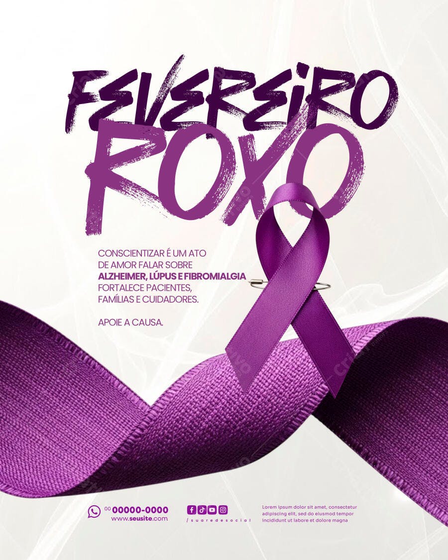 Post Instagram Fevereiro Roxo Conscientização PSD Editável