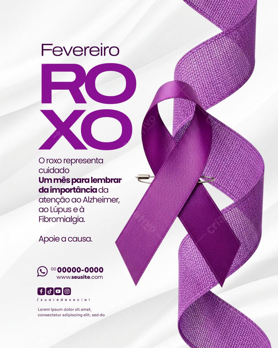 Post Fevereiro Roxo Conscientização Saúde PSD Editável