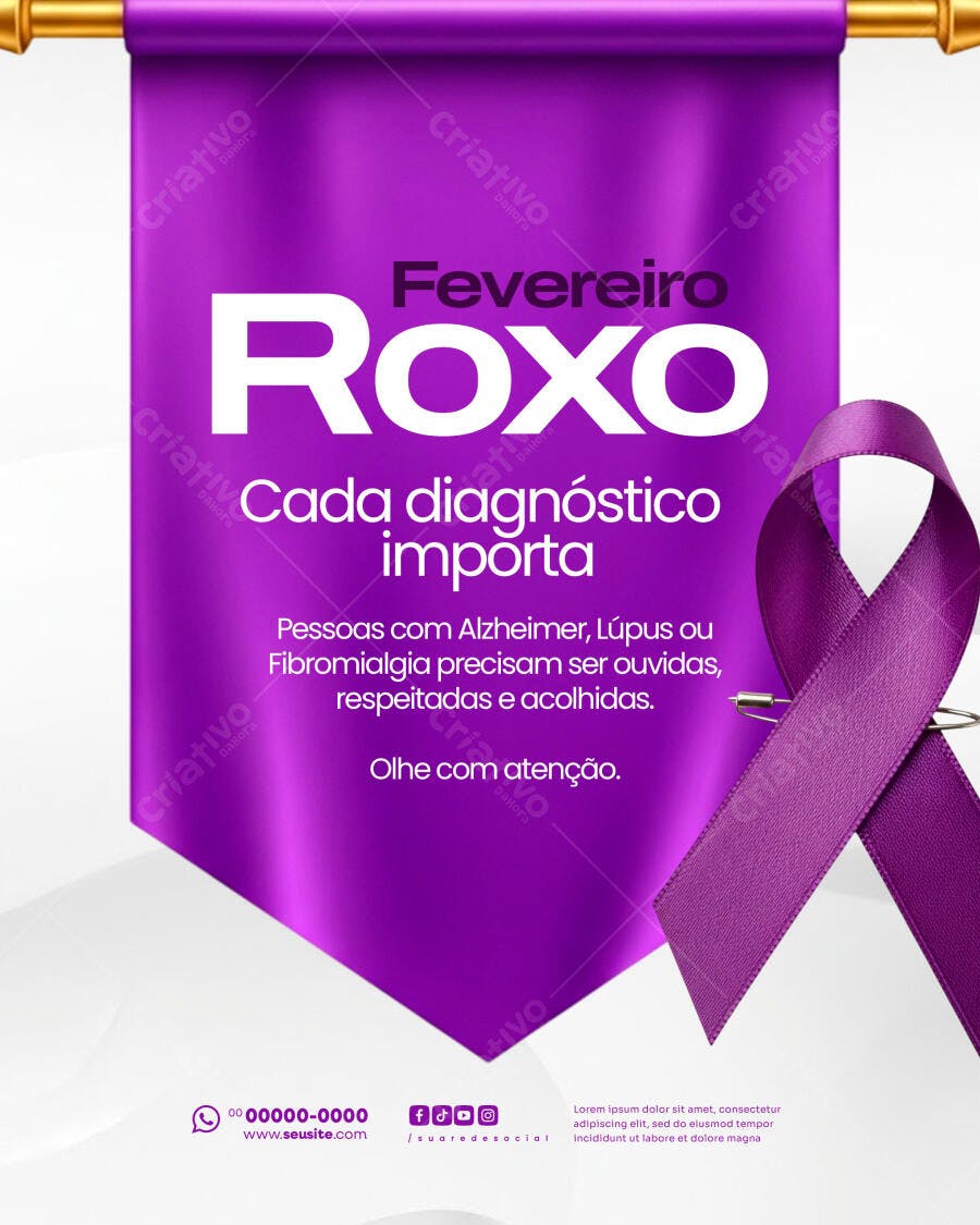 Post Fevereiro Roxo Saúde Conscientização PSD Editável