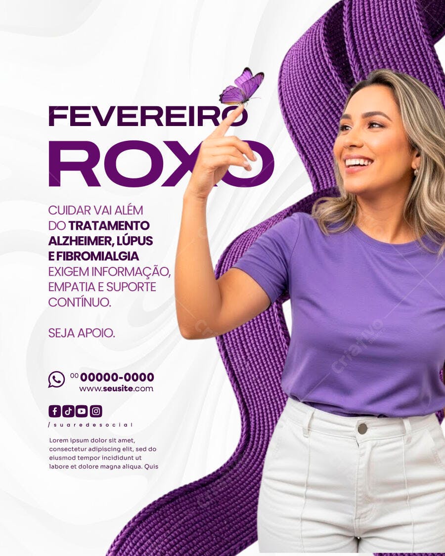 Post Fevereiro Roxo Saúde Conscientização PSD Editável