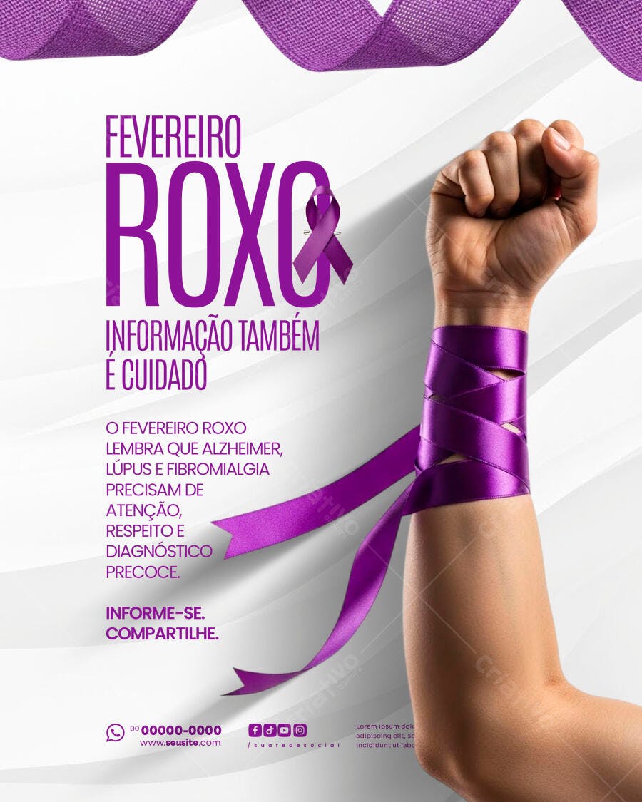 Flyer Fevereiro Roxo Campanha Saúde PSD Editável
