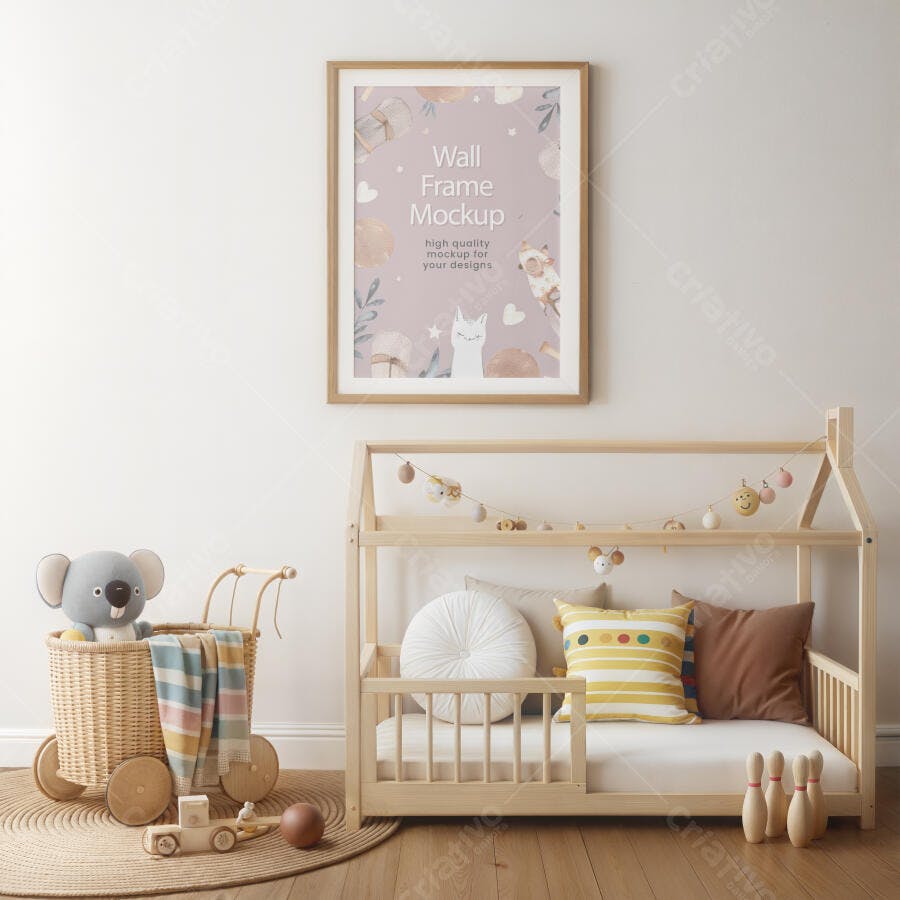 Mockup Quadro Infantil Parede Quarto Bebê Editável
