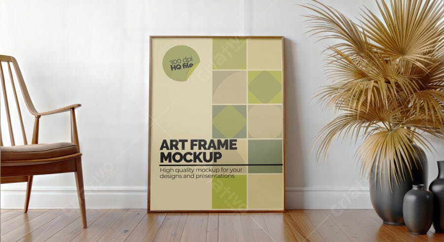 Mockup Quadro Poster Vertical Sala Minimalista Editável