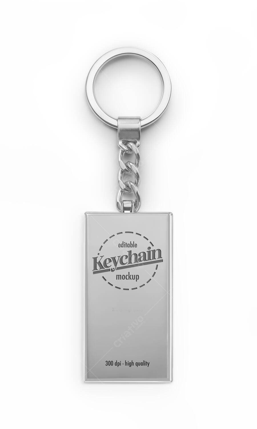 Mockup Chaveiro Retangular Metal Fundo Branco Editável