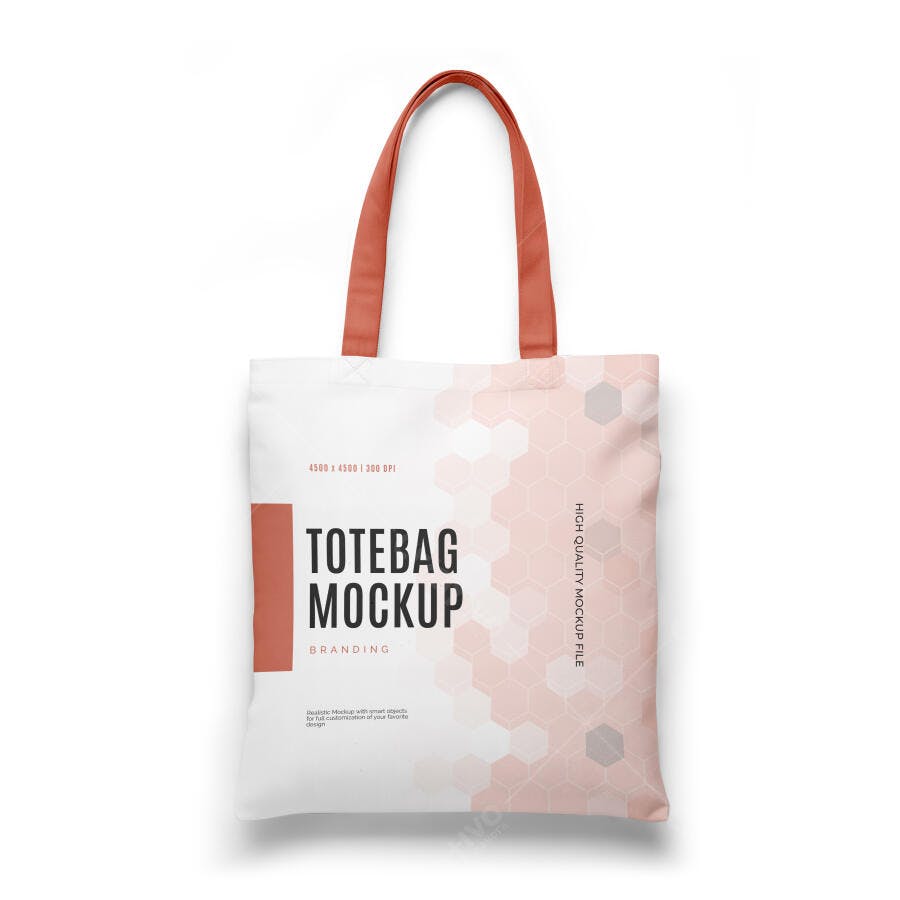 Mockup Sacola Tote Bag Tecido Alça Laranja Fundo Branco Editável
