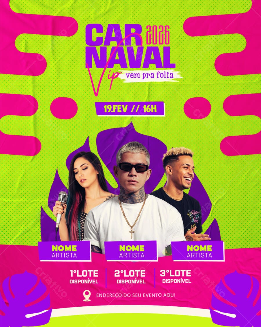 Flyer Carnaval VIP Fevereiro 2026 Festa PSD Editável