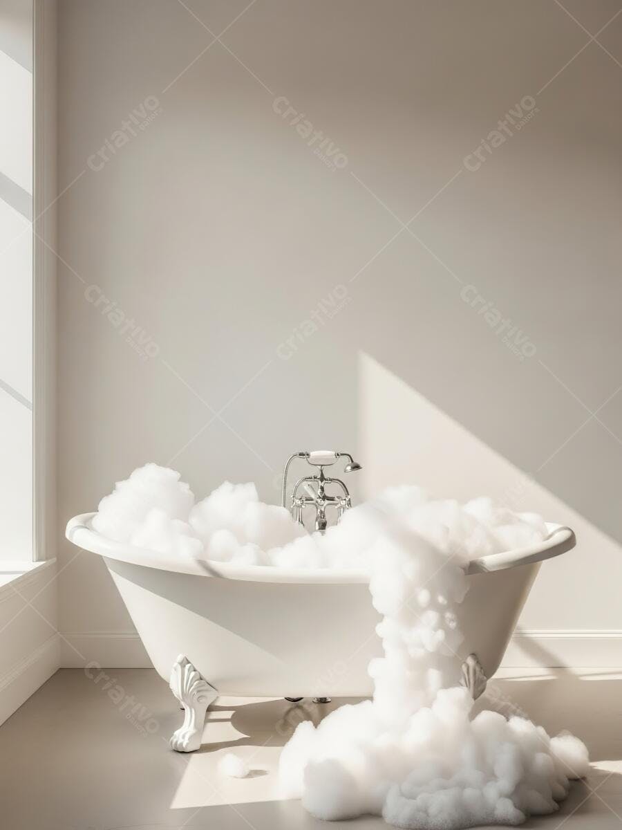 Foto Banheira Vitoriana Cheia de Espuma Banheiro Minimalista