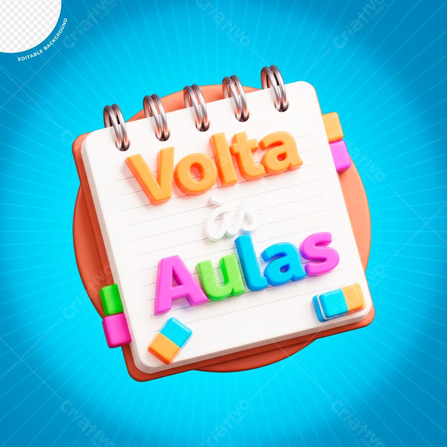 Volta às Aulas Caderno 3D Ilustração PSD Editável