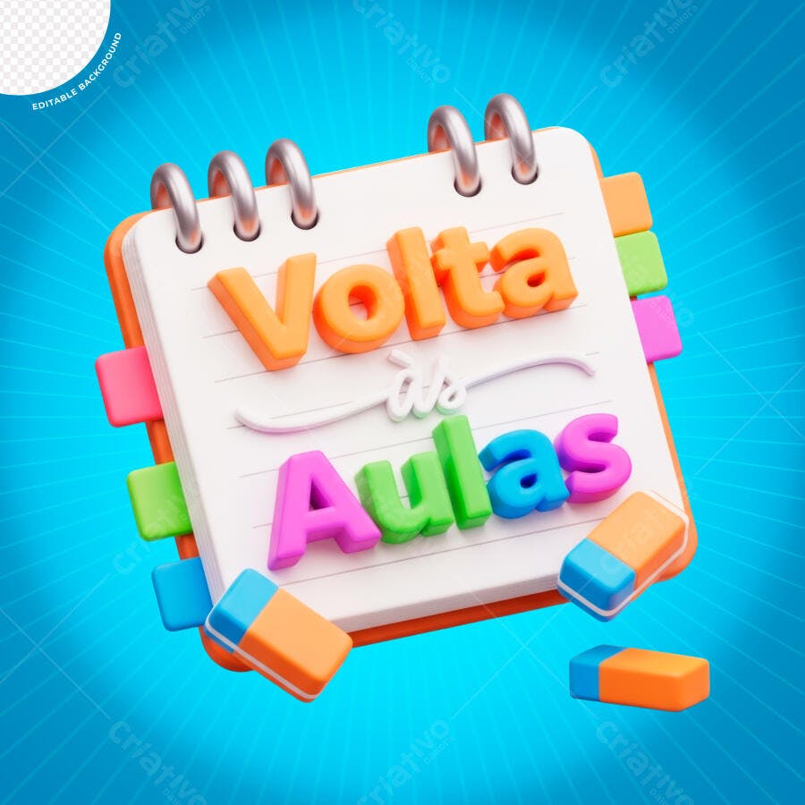 Volta às Aulas Caderno 3D Ilustração PSD Editável