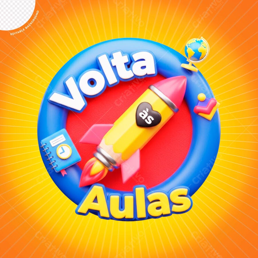 Volta às Aulas Foguete Lápis PSD Editável