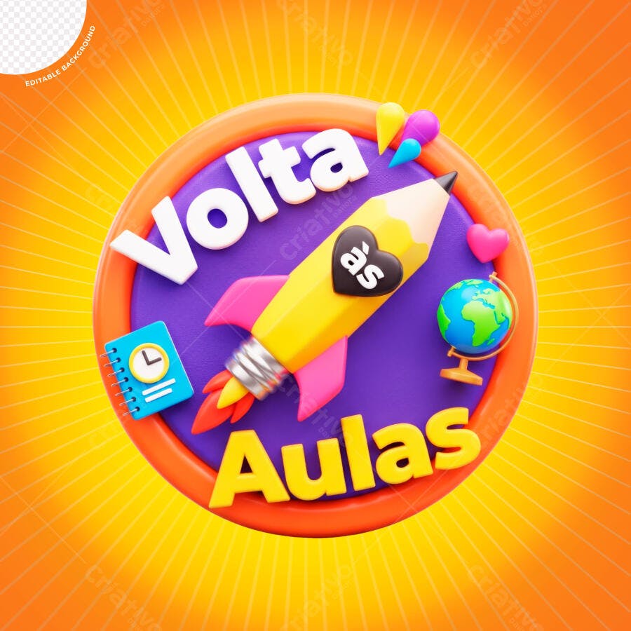 Post Volta às Aulas Escolar Foguete Lápis PSD Editável