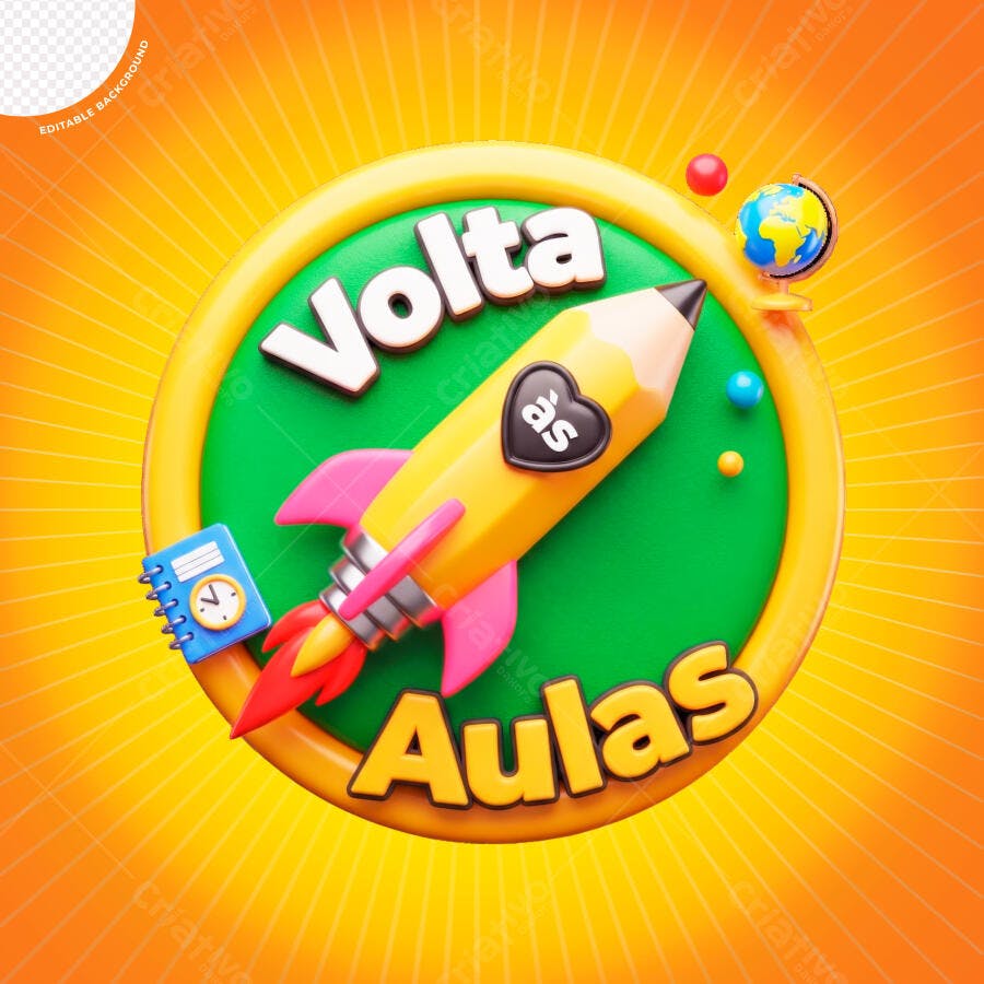 Volta Aulas Foguete Lápis PSD Editável