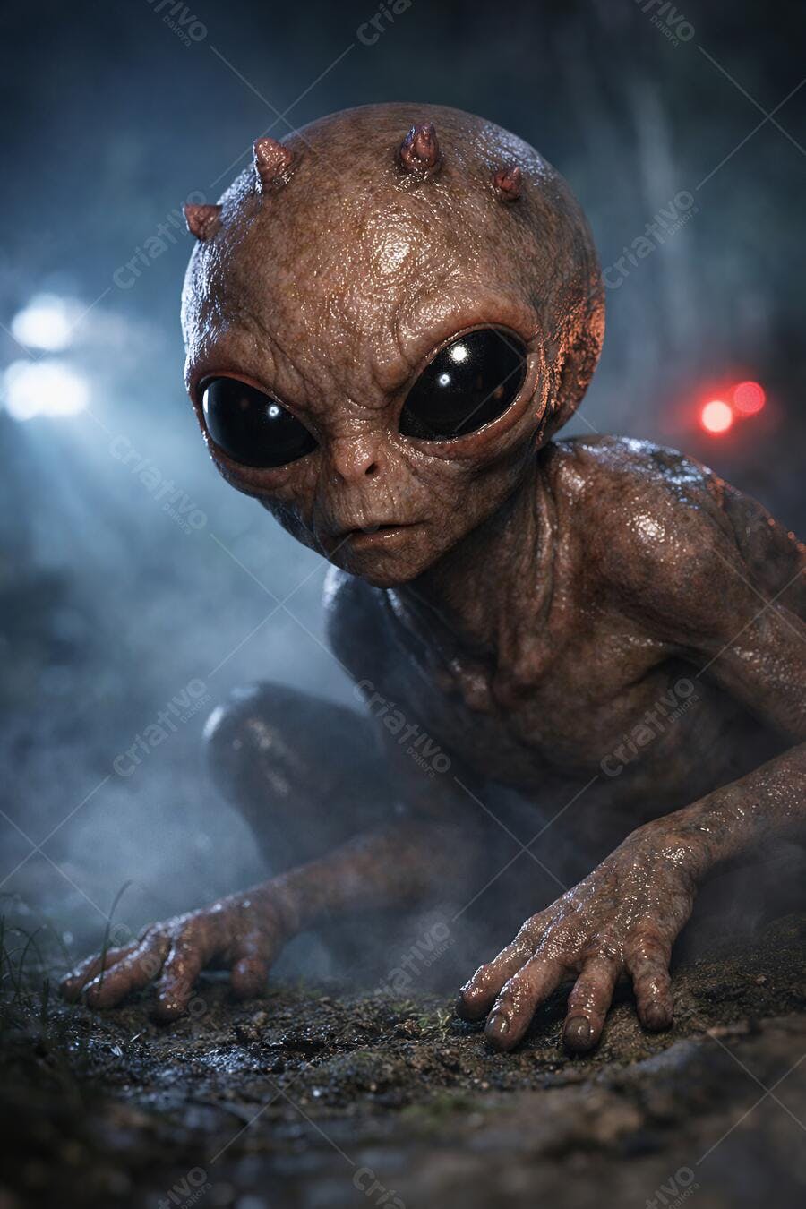 Foto Alienígena Cinzento Olhos Grandes Noite Nebulosa