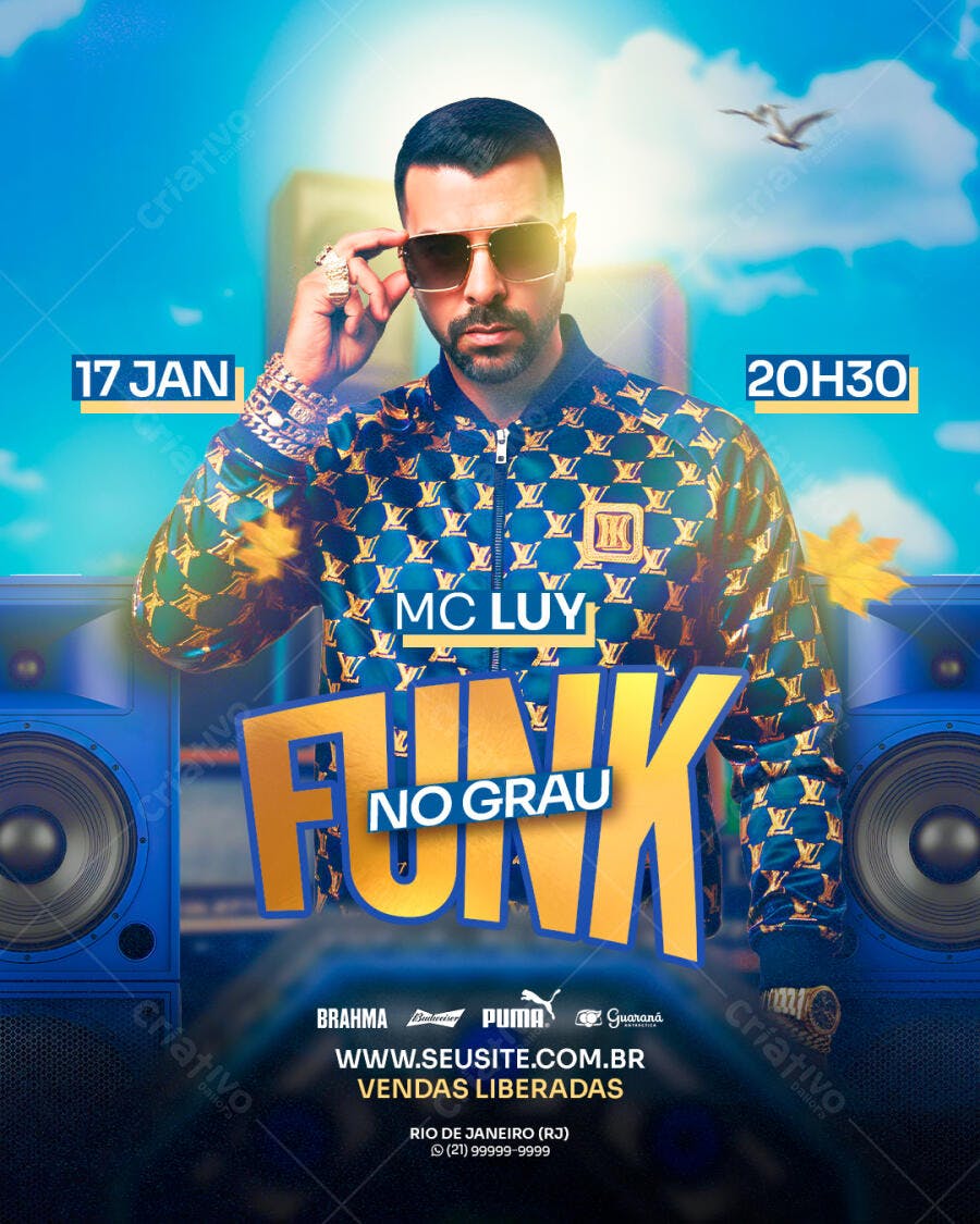 Flyer Festa Funk MC Luy Janeiro PSD Editável