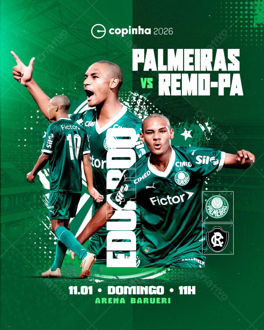 Post Futebol Palmeiras vs Remo-PA Copinha 2026 PSD Editável