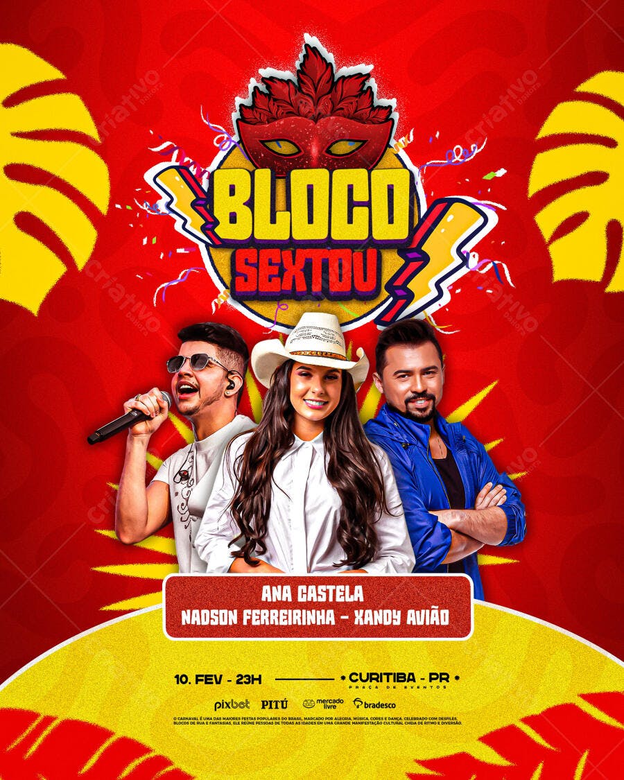 Flyer Bloco Sextou Carnaval Fevereiro PSD Editável