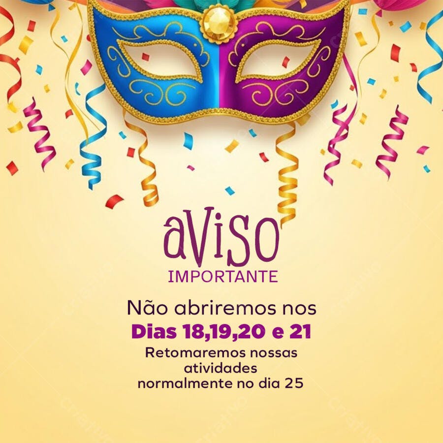 Post Instagram Carnaval Aviso Importante PSD Editável