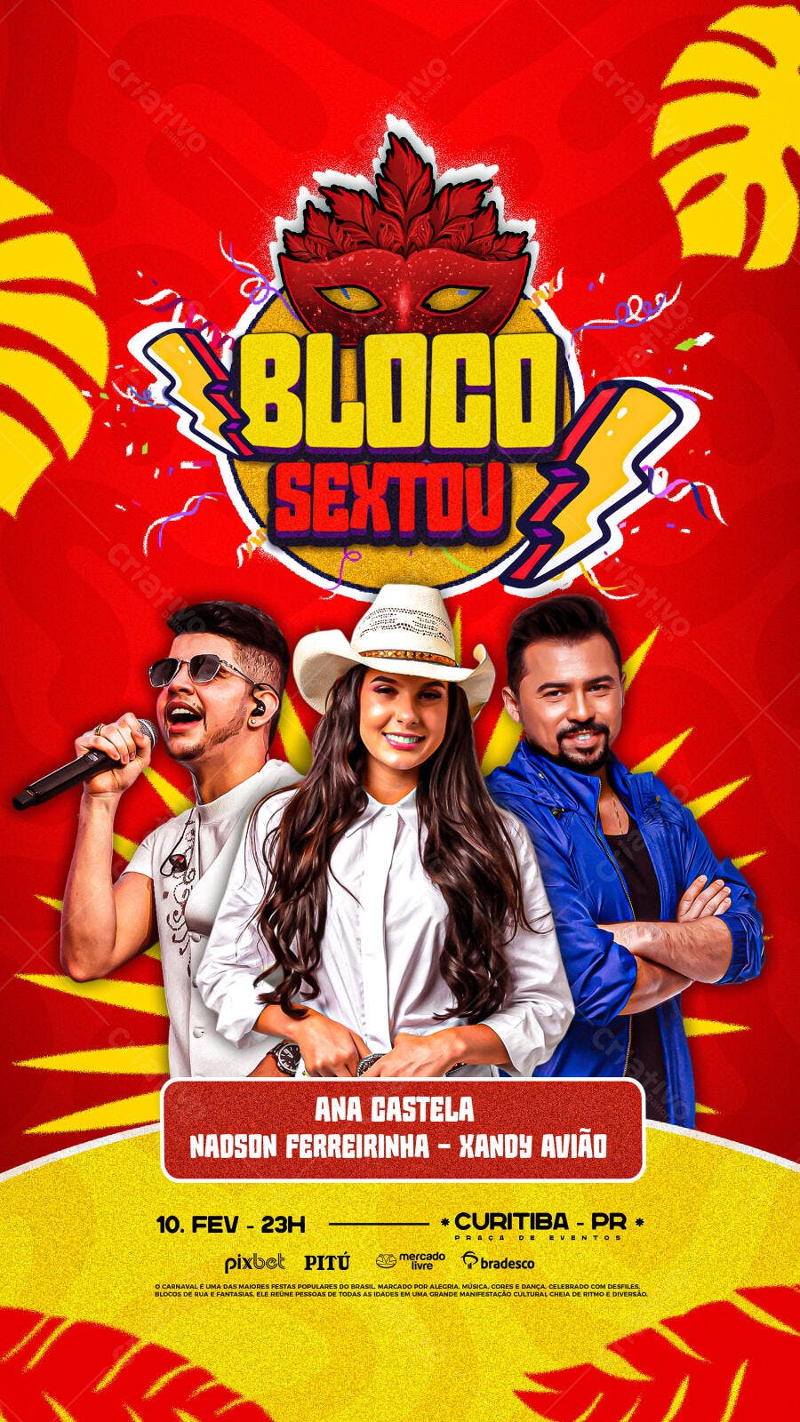 Flyer Bloco Sextou Carnaval Fevereiro PSD Editável