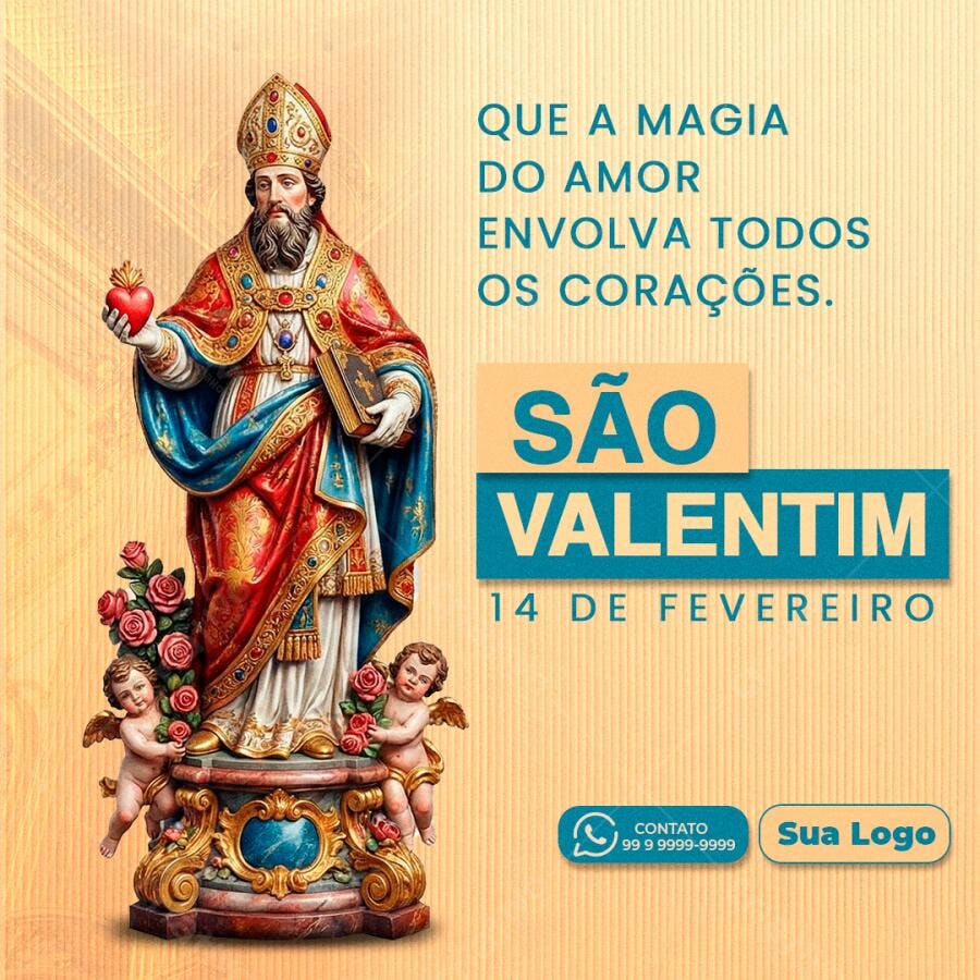 Post Instagram São Valentim 14 de Fevereiro PSD Editável